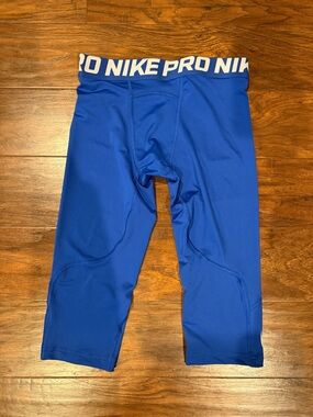 Nike Royal Blue Pro Compression Capris with White Logo Waistband
